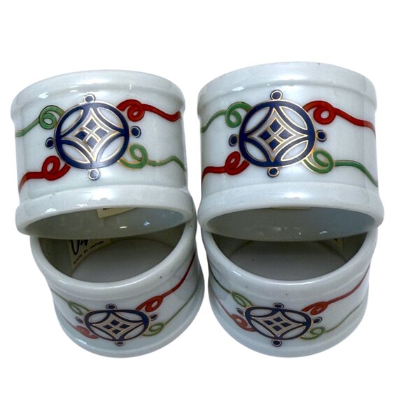 Vintage Vera Neumann Napkin Rings Set of 4 Elegant Scroll White Ceramic - Picture 4 of 9